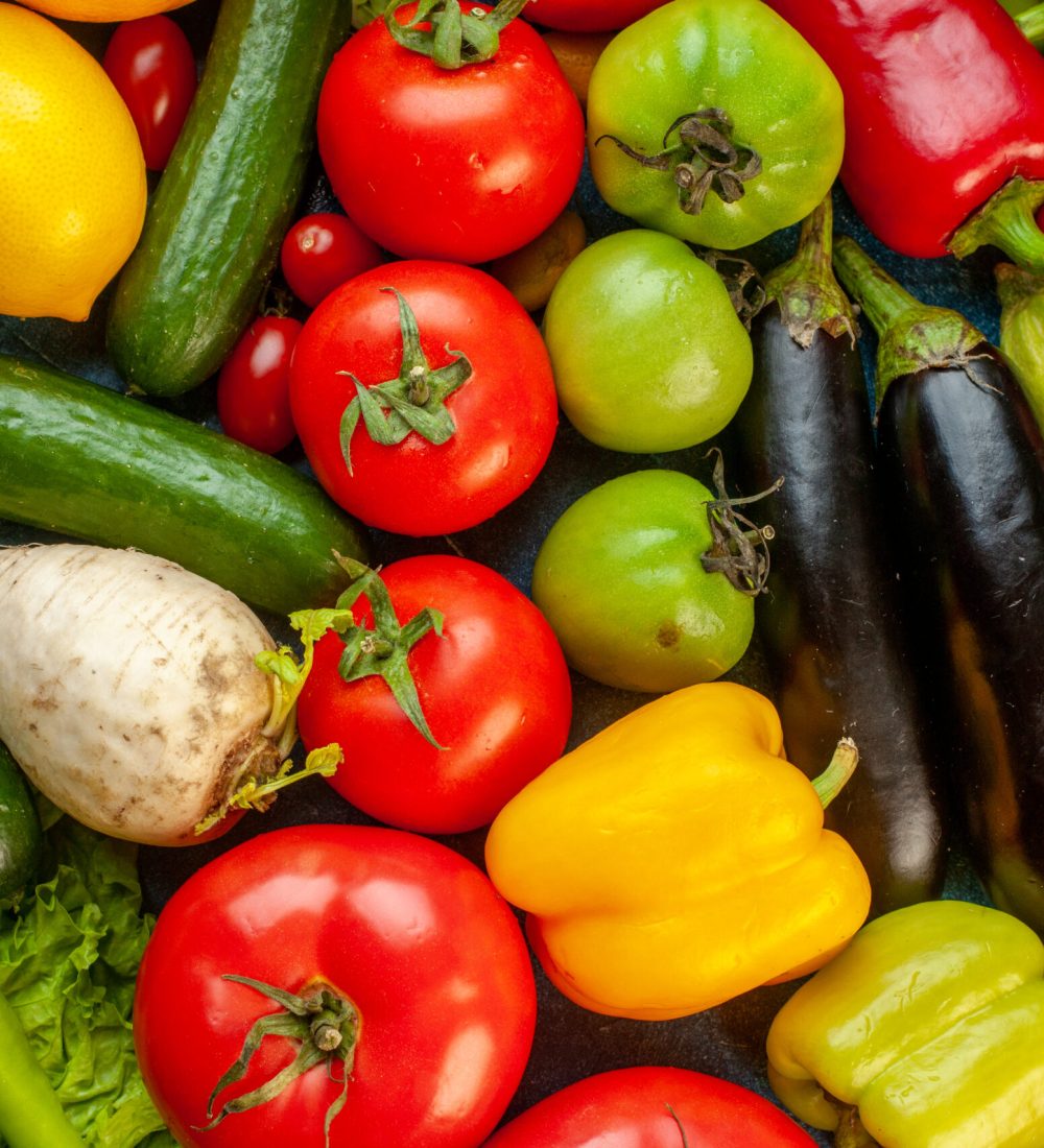 top-view-vegetable-composition-with-fresh-fruits-blue-table